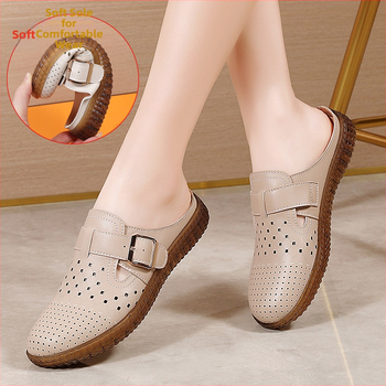 Naiste nahast Birkenstock-stiilis suvekingad, ülemine kiht kahest nahast, mikrofiiber vooder, PVC tald, lame kanna, kerged ja mugavad