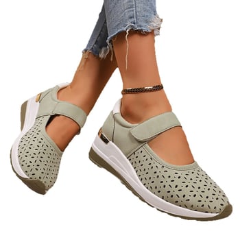 Ženske tenisice s Velcro zatvaračem - prozračni perforirani gornji dio PU, debeli gumeni đon, klin 3-5 cm, svakodnevna upotreba