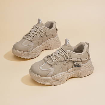 Tenisice u korejskom stilu za svakodnevno nošenje, gornji dio od sintetičke kože, srednja visina pete 3-5 cm, gumeni potplat, zatvaranje šnurkama