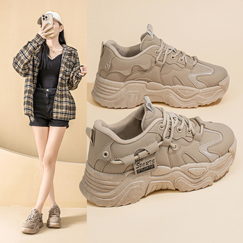 Tenisice u korejskom stilu za svakodnevno nošenje, gornji dio od sintetičke kože, srednja visina pete 3-5 cm, gumeni potplat, zatvaranje šnurkama