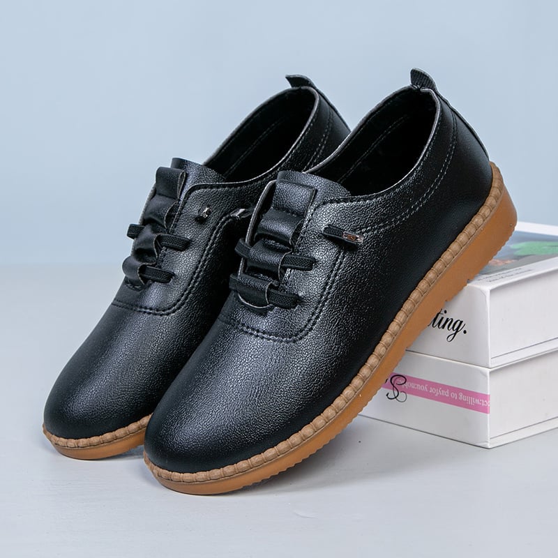 Moteriški slip-on kasdieniniai bateliai — lengvi, žemas kulkšnies aukštis, dirbtinė PU viršutinė dalis, PU padas, užsegimas raišteliais ir slip-on dizainas