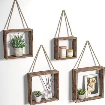 Medinis pakabinamas kvadratinis sieninis laikiklis – vieno aukšto, kabliuko tipo tvirtinimas, judantis, prisitaikantis stilius, tinka virtuvei, miegamajam, voniai, svetainei ir gėlių stendui