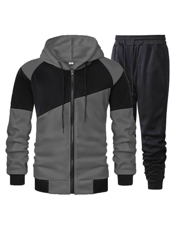 Vyriskas dviejų dalių sportinis komplektas su gobtuvu ir užtrauktuku, vilninis pamušalas, laisvas kirpimas, poliesteris