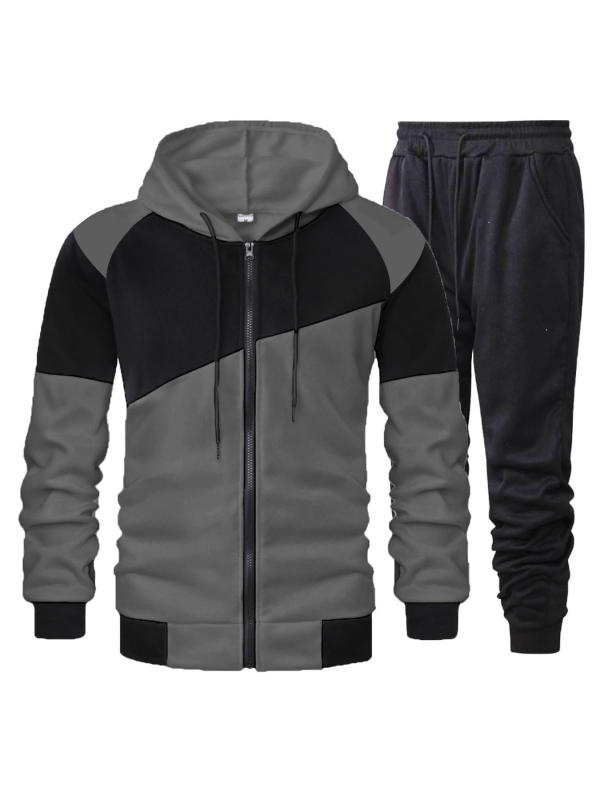 Vyriskas dviejų dalių sportinis komplektas su gobtuvu ir užtrauktuku, vilninis pamušalas, laisvas kirpimas, poliesteris