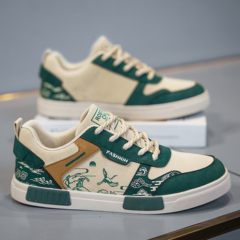 Vyriški kvėpuojantys drobiniai kasdieniai laisvalaikio batai su integruota kailio viršutine dalimi, gumos padas, priešslydis ir atsparūs dėvėjimui, pavasaris–vasara–ruduo.