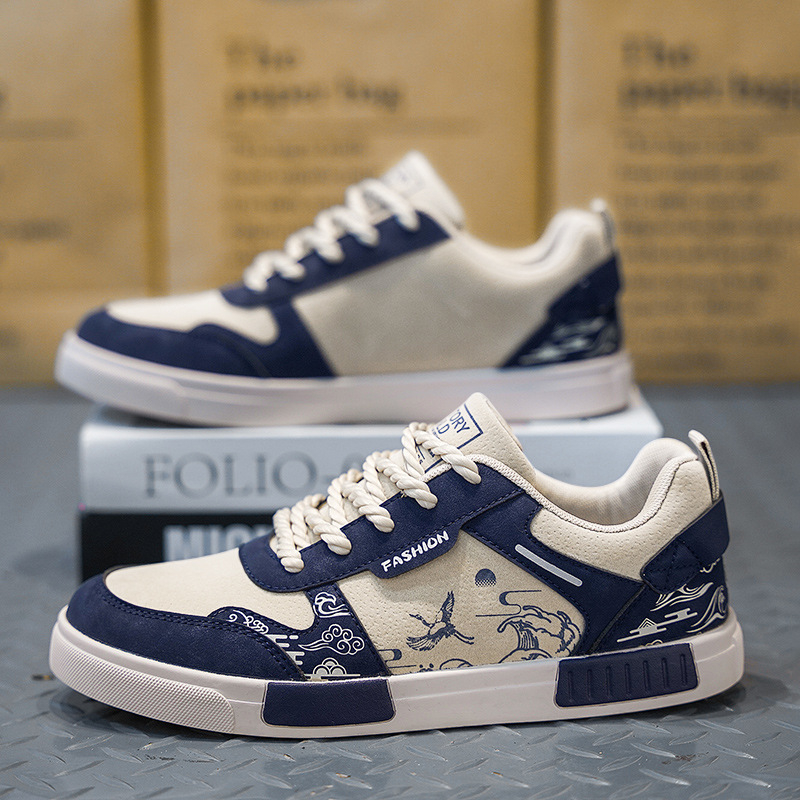 Vyriški kvėpuojantys drobiniai kasdieniai laisvalaikio batai su integruota kailio viršutine dalimi, gumos padas, priešslydis ir atsparūs dėvėjimui, pavasaris–vasara–ruduo.