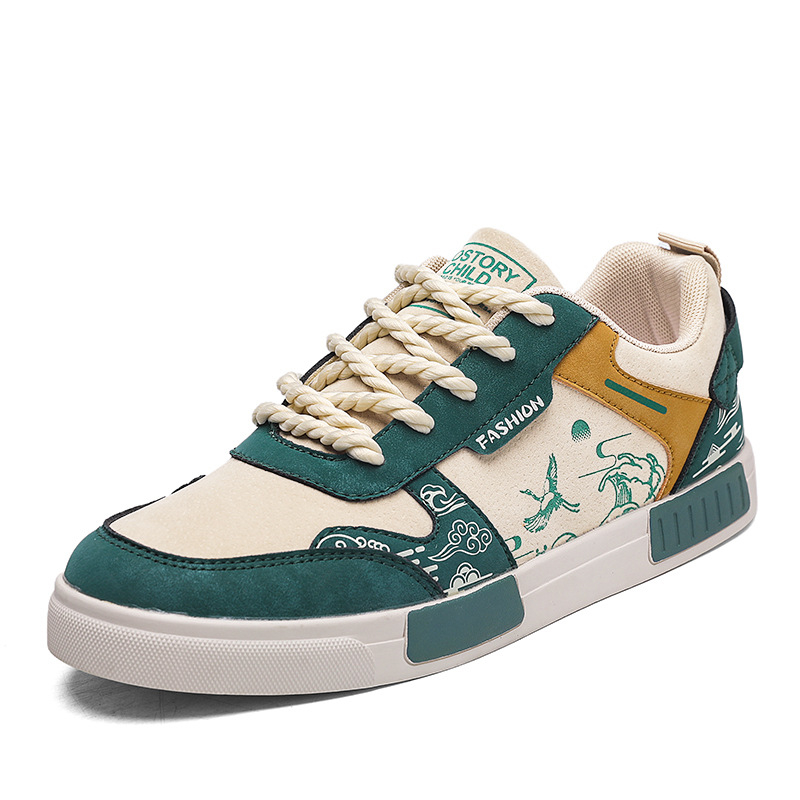 Vyriški kvėpuojantys drobiniai kasdieniai laisvalaikio batai su integruota kailio viršutine dalimi, gumos padas, priešslydis ir atsparūs dėvėjimui, pavasaris–vasara–ruduo.