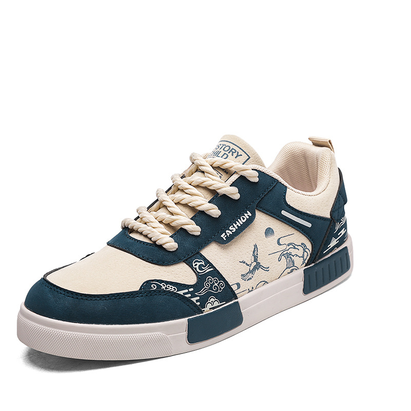 Vyriški kvėpuojantys drobiniai kasdieniai laisvalaikio batai su integruota kailio viršutine dalimi, gumos padas, priešslydis ir atsparūs dėvėjimui, pavasaris–vasara–ruduo.