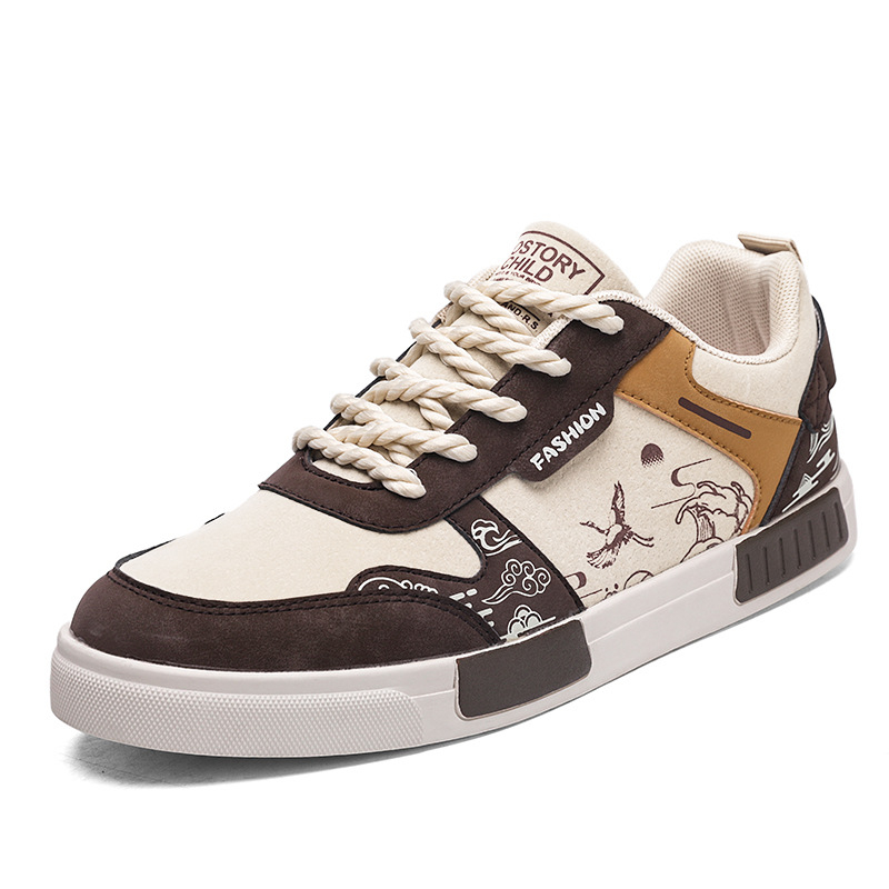 Vyriški kvėpuojantys drobiniai kasdieniai laisvalaikio batai su integruota kailio viršutine dalimi, gumos padas, priešslydis ir atsparūs dėvėjimui, pavasaris–vasara–ruduo.