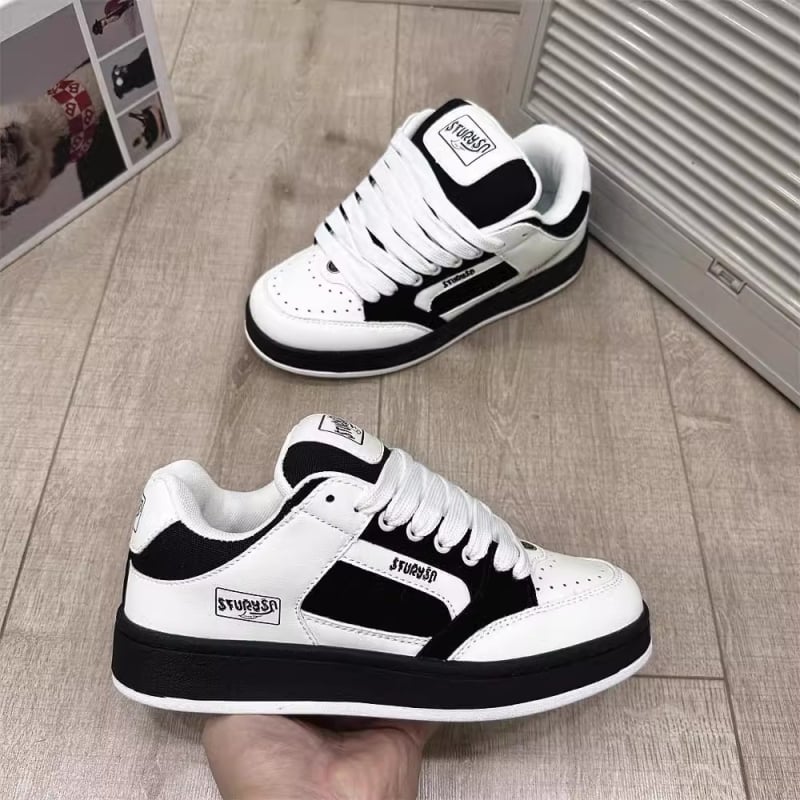 Moteriški visų sezonų sportbačiai: kvėpuojantis PU viršus, guminė padas, vidutinio aukščio viršus, injekciniu formavimu pagamintas padas, PU įdėklas, odinė vidinė danga