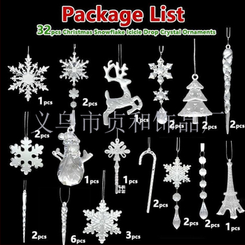 32 dalių akriliniai kabančios snaigės papuošalai Kalėdoms – DIY dekoracijos moderniojo meno stiliuje