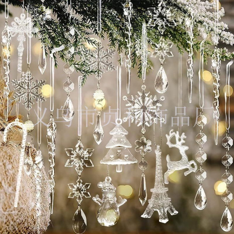32 dalių akriliniai kabančios snaigės papuošalai Kalėdoms – DIY dekoracijos moderniojo meno stiliuje