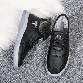 Férfi műbőr cipő PU felülettel, műszőrme béléssel, vízálló és meleg, gumitalp, elöl fűzőzár