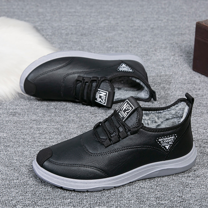 Férfi műbőr cipő PU felülettel, műszőrme béléssel, vízálló és meleg, gumitalp, elöl fűzőzár