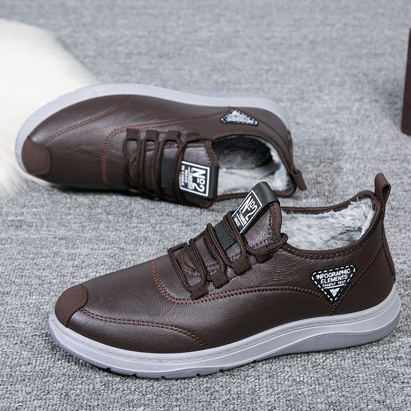 Férfi műbőr cipő PU felülettel, műszőrme béléssel, vízálló és meleg, gumitalp, elöl fűzőzár