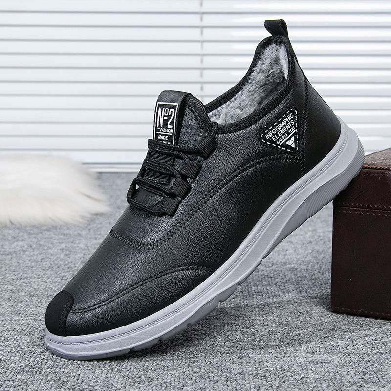 Férfi műbőr cipő PU felülettel, műszőrme béléssel, vízálló és meleg, gumitalp, elöl fűzőzár
