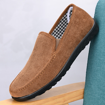 Meeste Corduroy lazyjalatsid hingava PU tallaga, ümmargune varvas, elastne sulgemine, tekstiilist sisetald