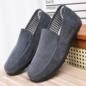 Meeste Corduroy lazyjalatsid hingava PU tallaga, ümmargune varvas, elastne sulgemine, tekstiilist sisetald