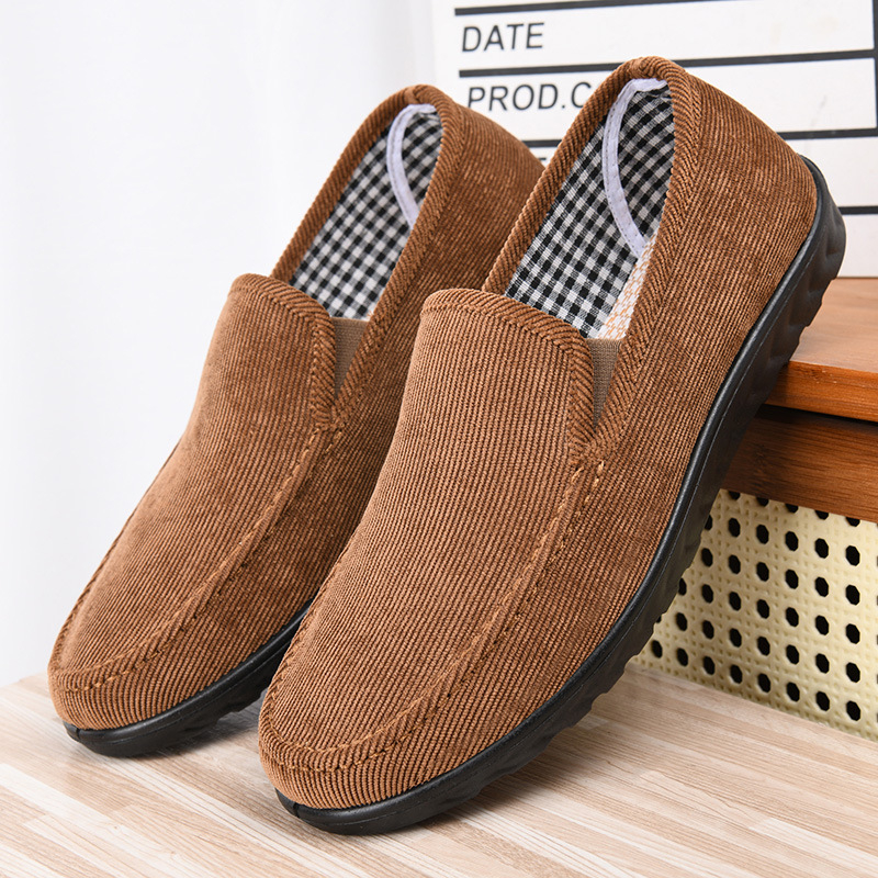 Meeste Corduroy lazyjalatsid hingava PU tallaga, ümmargune varvas, elastne sulgemine, tekstiilist sisetald