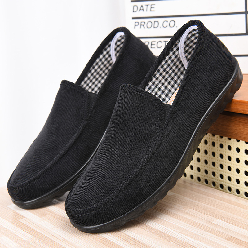 Meeste Corduroy lazyjalatsid hingava PU tallaga, ümmargune varvas, elastne sulgemine, tekstiilist sisetald