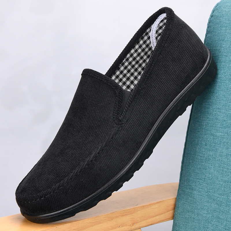 Meeste Corduroy lazyjalatsid hingava PU tallaga, ümmargune varvas, elastne sulgemine, tekstiilist sisetald