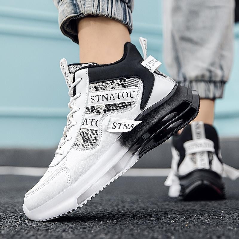 Uniszex magas szárú divat sportcipő Space bőr felsőréteggel, kerek orr, etnikus stílus, textilebélés