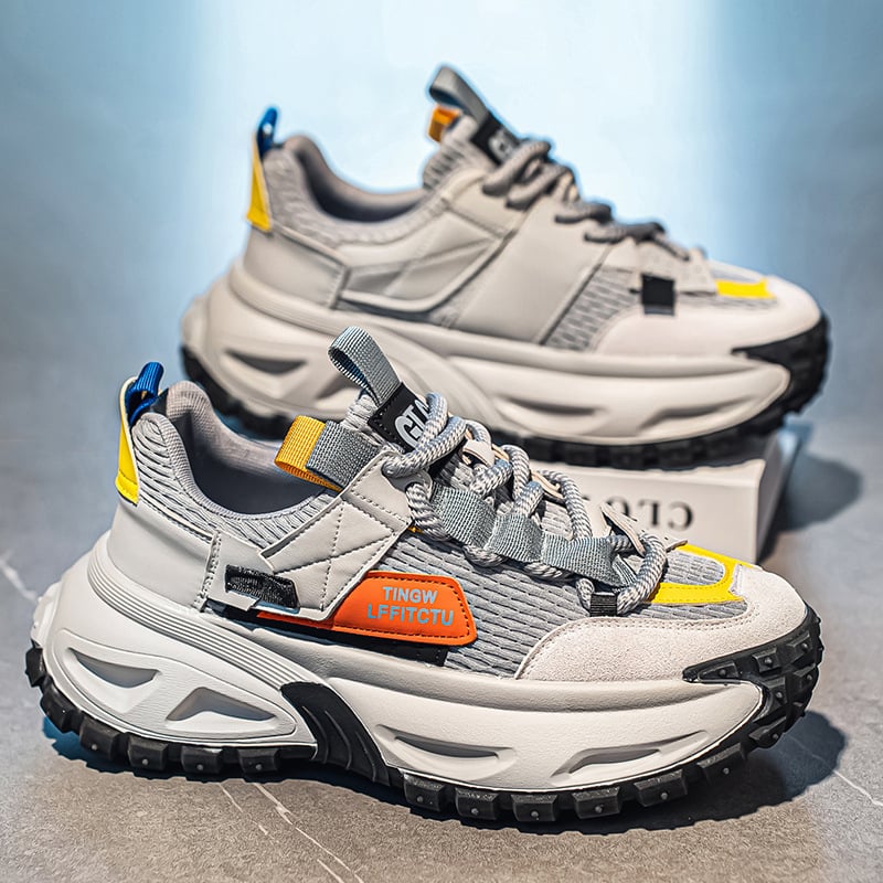 Férfi Dad Shoes vastag talppal, felső: szintetikus bőr, talp: gumi, zárás: fűző, EVA belső talp, sarokmagasság 3–5 cm