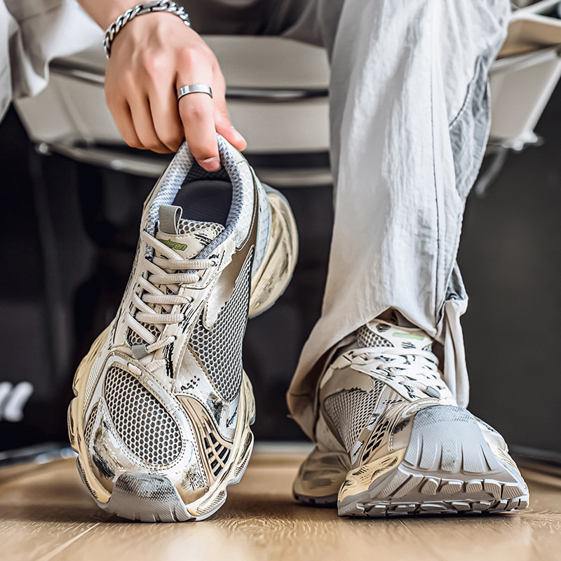 Férfi Dad Shoes – vastag talpú, fűzővel, PU+ hálós felsőrész, mindennapi sportcipő minden évszakhoz