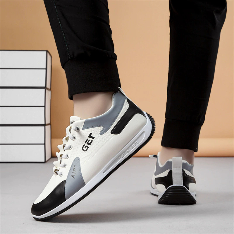 Lengvi vyriški sportiniai bateliai su PU viršutine dalimi, gumine padas, tinklinė įdėklos, raišteliai priekyje