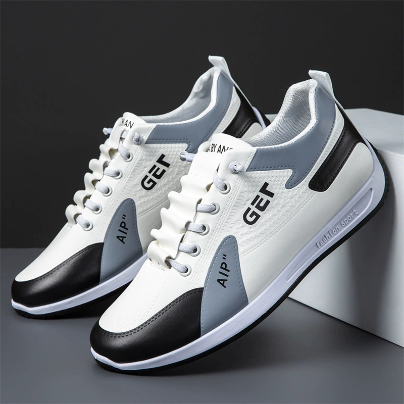 Lengvi vyriški sportiniai bateliai su PU viršutine dalimi, gumine padas, tinklinė įdėklos, raišteliai priekyje