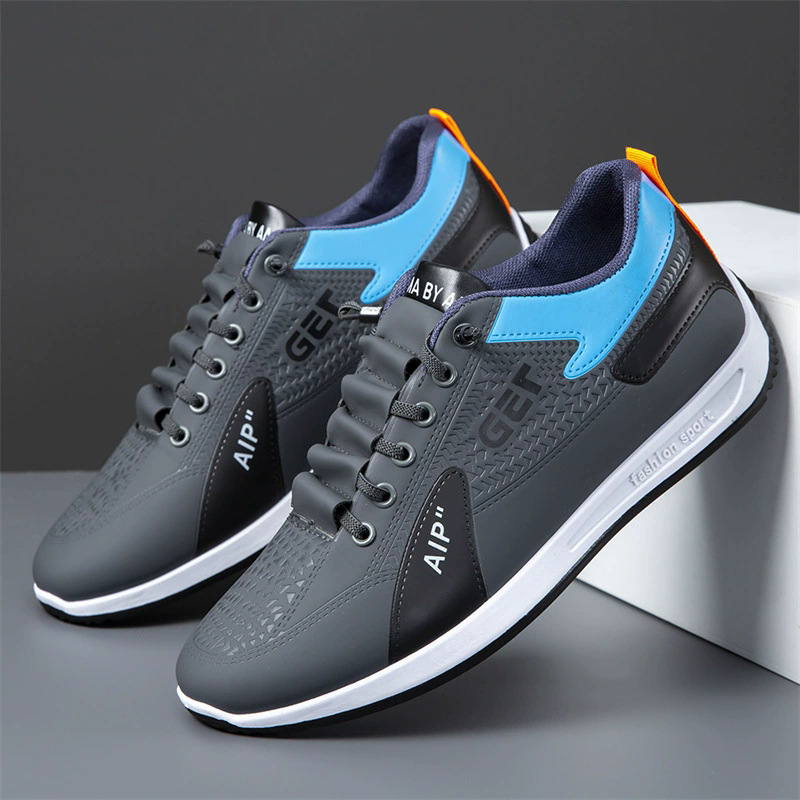 Lengvi vyriški sportiniai bateliai su PU viršutine dalimi, gumine padas, tinklinė įdėklos, raišteliai priekyje