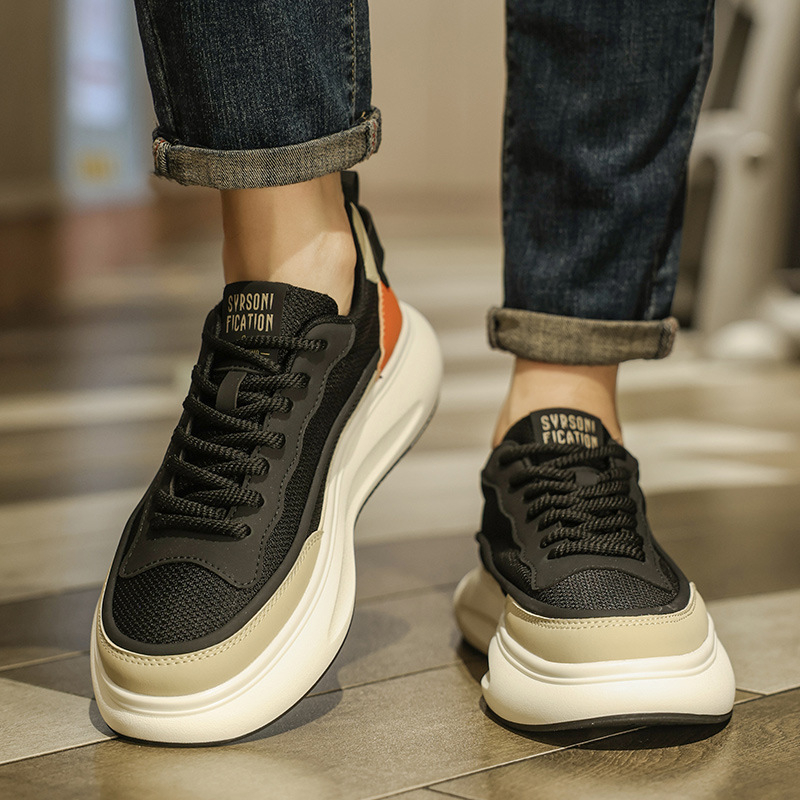 Vīriešu tīklu augšdaļa apavi ar apaļu purnu, zems papēdis 1–3 cm, gumijas zole, Korejas stila āra ikdienas apavi