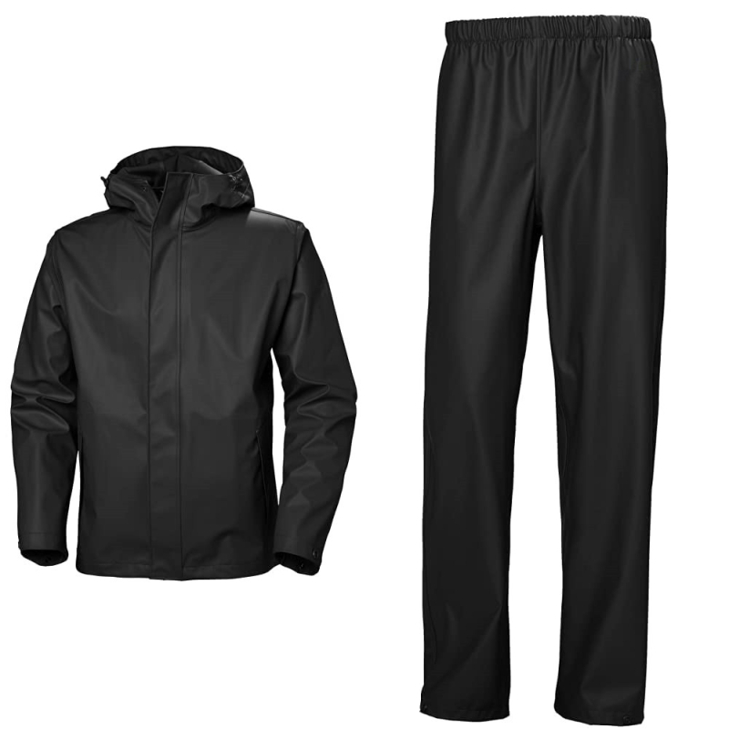 Suaugusiems skirtas lietaus komplektas su striuke ir kelnes; poliesterio audinys 0.38; PU atsparus vandeniui sluoksnis; universalus pončas motociklams ir elektriniams dviračiams