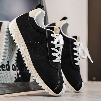 Vyriskūs sportbačiai su PU viršutine, gumine padas, kvėpuojanti vidinė medžiaga, neslystanti padas, žemas viršus, raišteliai, storas padas 3–5 cm