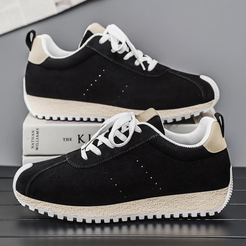 Vyriskūs sportbačiai su PU viršutine, gumine padas, kvėpuojanti vidinė medžiaga, neslystanti padas, žemas viršus, raišteliai, storas padas 3–5 cm