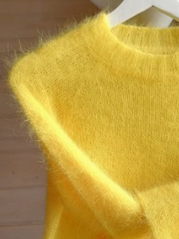 Ženski pulover s okruglim izrezom, dugi rukavi, regularna duljina, jednobojni poliester, 90–95% poliester, elegantan stil, zima 2025