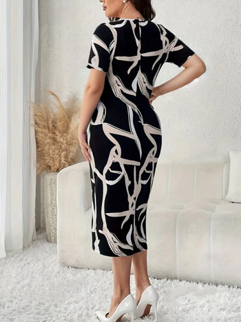 Be nemes ujjatlan spagetti pántos ruha, A-vonal, V-nyak, mintás, poliészter-spandek keverék, 2025 nyár, elegáns stílus