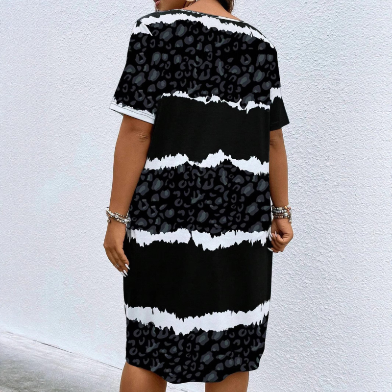 DTK8813 Patchwork V-nyakú midi szoknya, 3D mintázat, poliészter anyag