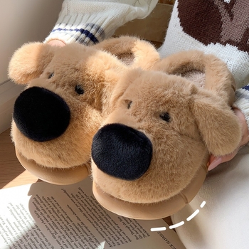 Vaikų medvilninės šlepetės vidaus naudojimui, unisex, viršus iš fleece, padas EVA, piešinėlis šuniukas, anti-slip ir šiltos