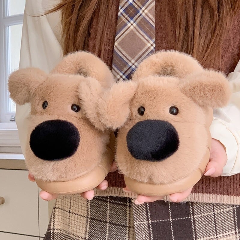 Vaikų medvilninės šlepetės vidaus naudojimui, unisex, viršus iš fleece, padas EVA, piešinėlis šuniukas, anti-slip ir šiltos