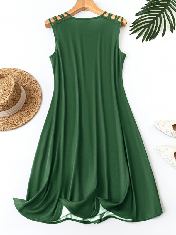 Rochie de damă cu imprimeu animal, imprimare digitală, croială în A, guler rotund, fără mâneci