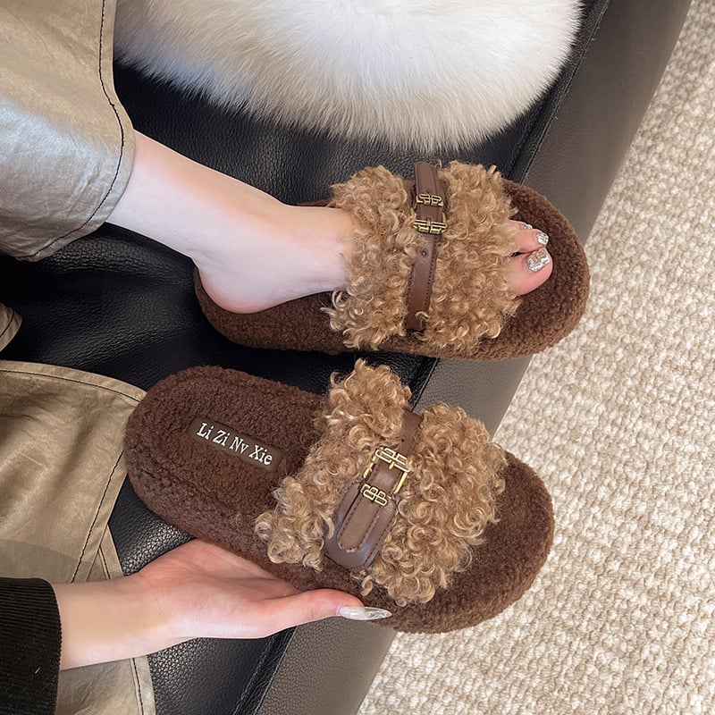 Naiste karvased sussid 3–5 cm paksu kummist tallaga, Slip-On, välimine kiht kunstlikust fliisist, vooder fliisist, igapäevaseks kandmiseks