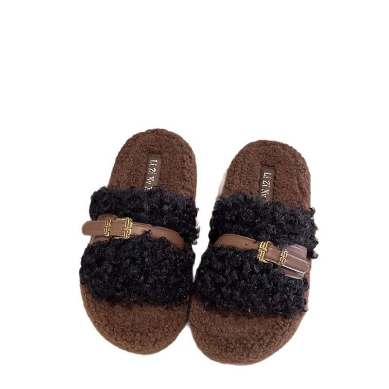 Naiste karvased sussid 3–5 cm paksu kummist tallaga, Slip-On, välimine kiht kunstlikust fliisist, vooder fliisist, igapäevaseks kandmiseks