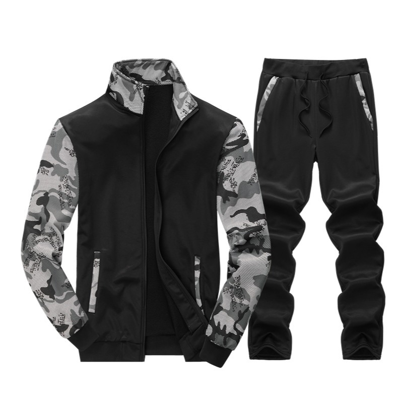 Muški kamuflažni fleece dvodijelni set s patentnim zatvaračem, stojeći ovratnik, dugi rukavi, lagani materijal
