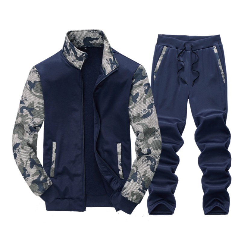 Muški kamuflažni fleece dvodijelni set s patentnim zatvaračem, stojeći ovratnik, dugi rukavi, lagani materijal