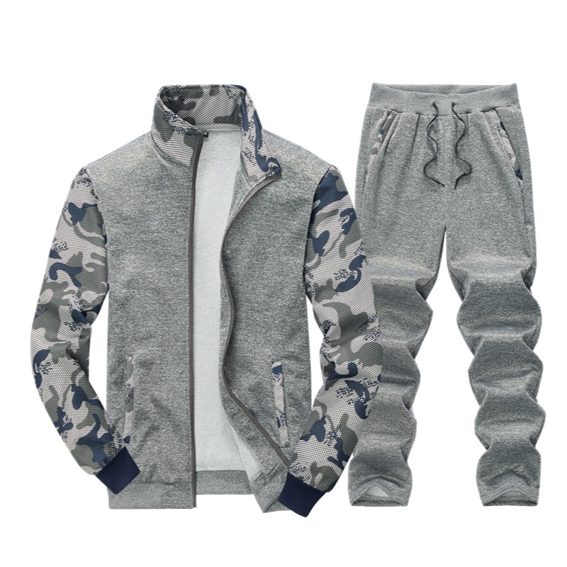 Muški kamuflažni fleece dvodijelni set s patentnim zatvaračem, stojeći ovratnik, dugi rukavi, lagani materijal