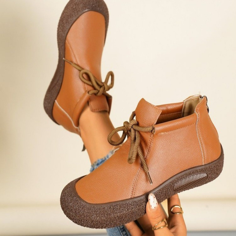 Μποτάκια αστραγάλου με στρογυρή μύτη, PU επάνω μέρος, καουτσούκ σόλα, χαμηλό τακούνι 1–3 εκ