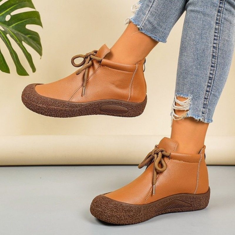 Μποτάκια αστραγάλου με στρογυρή μύτη, PU επάνω μέρος, καουτσούκ σόλα, χαμηλό τακούνι 1–3 εκ