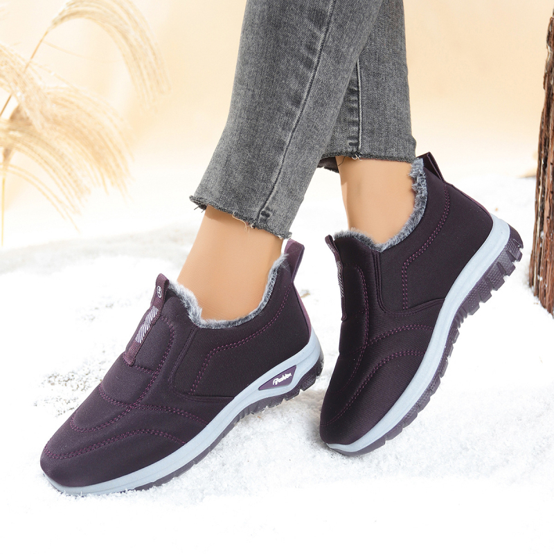 Ženske zimske pamučne cipele, okrugli nos, ravna peta, niski bok, Slip-On