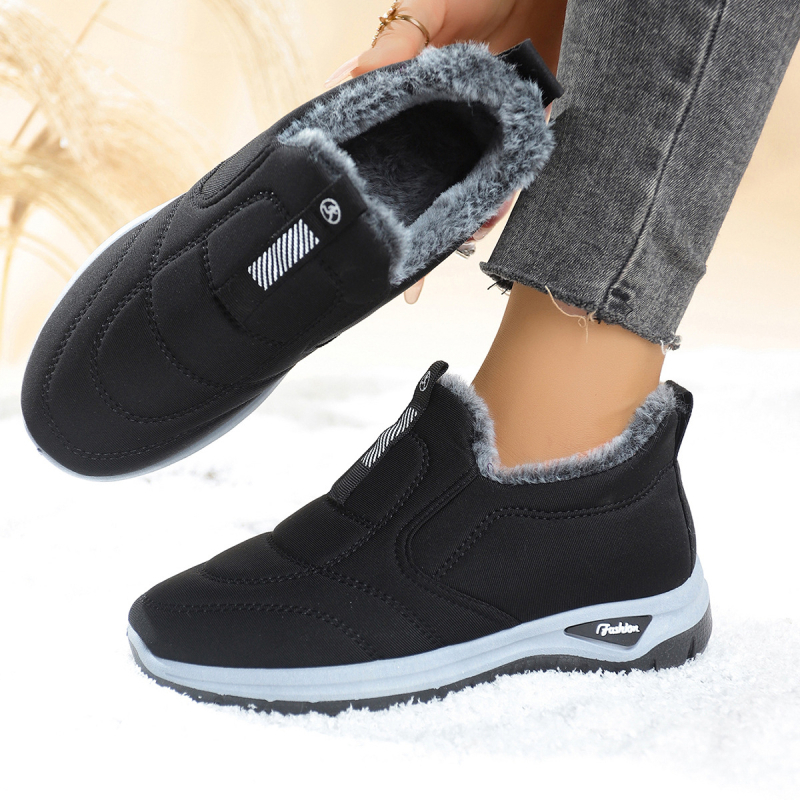 Ženske zimske pamučne cipele, okrugli nos, ravna peta, niski bok, Slip-On